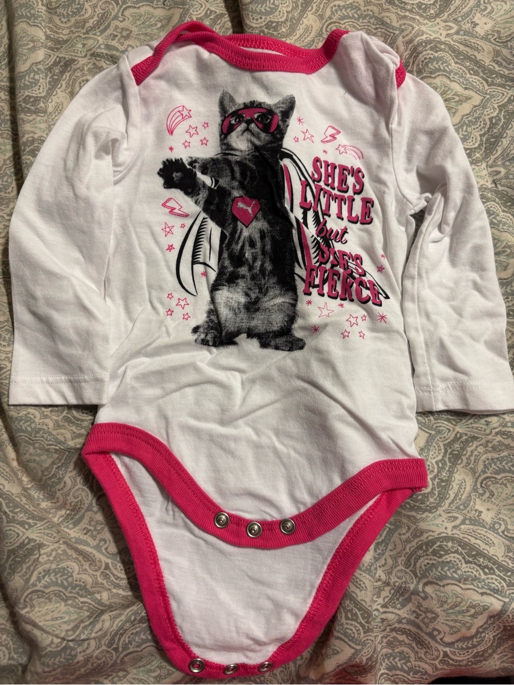 Puma White & Pink Long-Sleeve Baby Bodysuit with Superhero Cat Graphic bundle